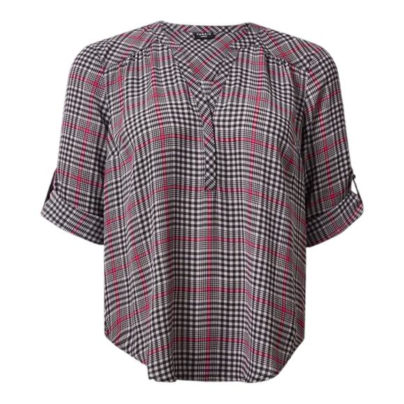 Torrid Harper Pink and Black Plaid Georgette Pullover 3/4 Sleeve Blouse Plus 2X - Picture 1 of 14